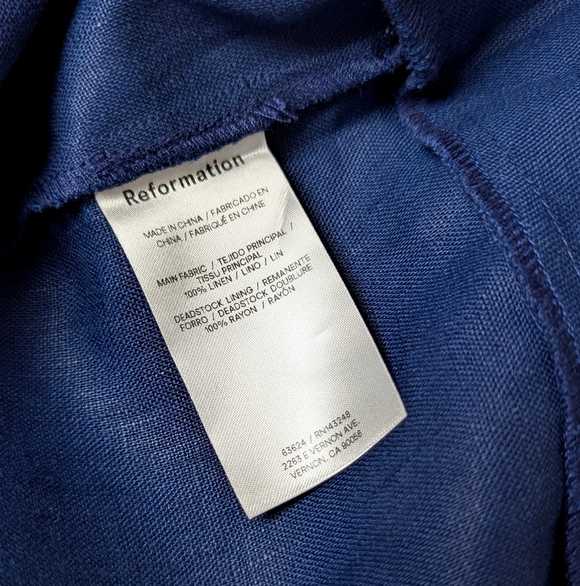 Reformation Holt Linen Dress Danube Navy Blue Mini Size 6 - Picture 7 of 11